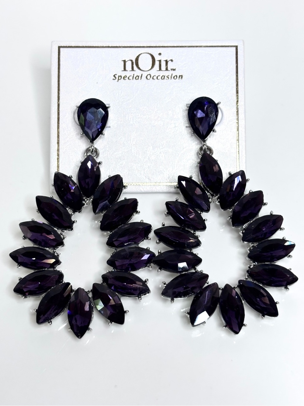 NWT Noir Purple Crystal Drop Dangle Chandelier Earrings